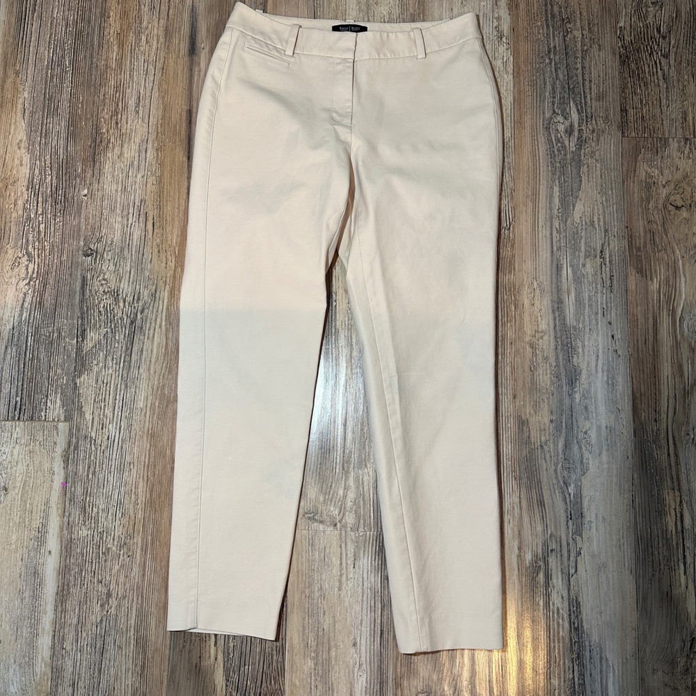 White House Black Market Slim Ankle Pants Cream Beige Size 4R Stretch Trousers